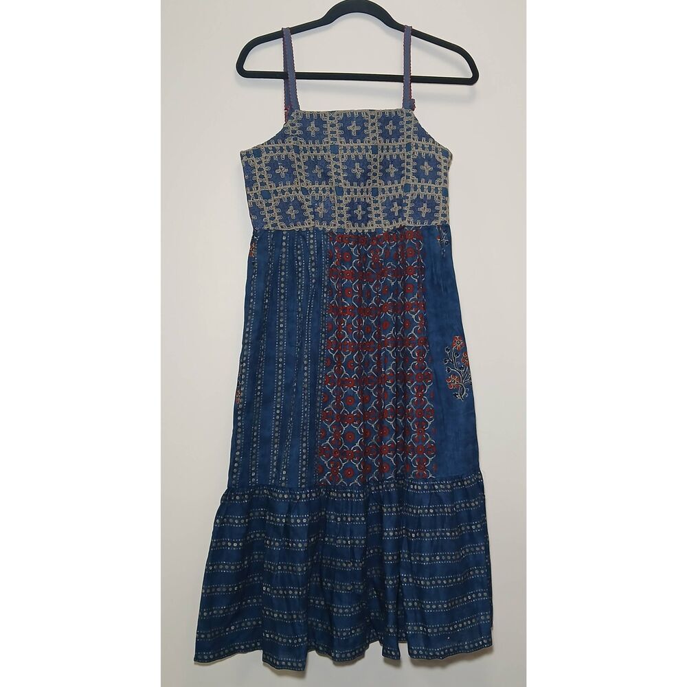 Bombay paisley womens small long midi dress blue red gypsy boho sundress - Picture 3 of 9